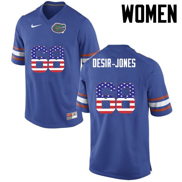 NCAA Florida Gators Richerd Desir-Jones Women's #68 USA Flag Fashion Nike Blue Stitched Authentic College Football Jersey UNV0864OL